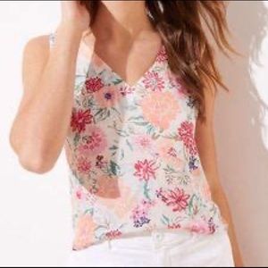 Floral V-Neck Mixed Media Shell